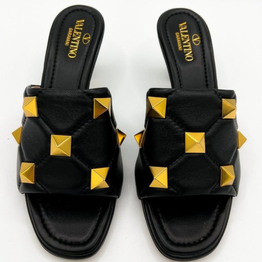 Valentino Garavani Roman Stud Sandal In Quilted NAPPA Black Leather 65 MM - Picture 2 of 15
